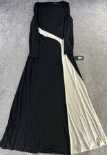 Lauren Ralph Lauren Dress Womens 12 Black Ivory Bluoson Midi