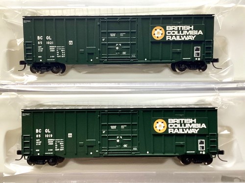 2 ATLAS N 1/160 B.C. RAILWAY 53' DOUBLE PLUG DOOR BOX CARS RD.#s 851021 & 851019 | Condition: New