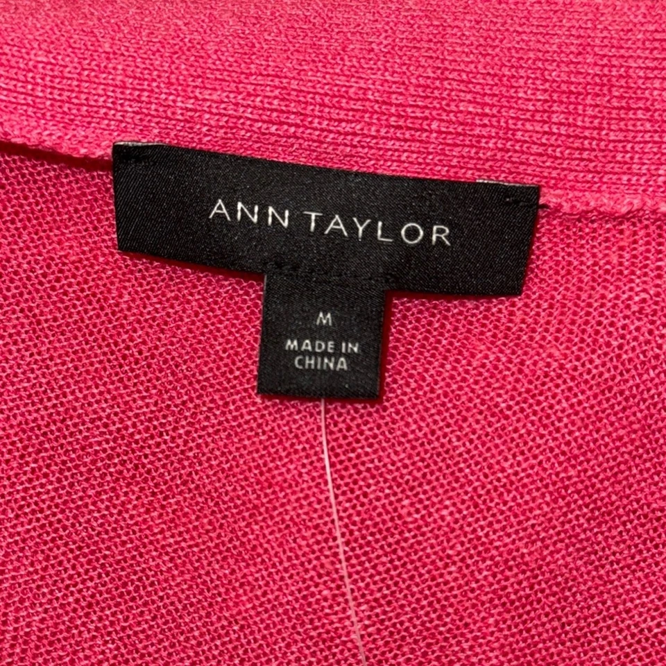Cardigã Ann Taylor rosa mistura de linho tamanho médio novo - Imagem 3 de 4