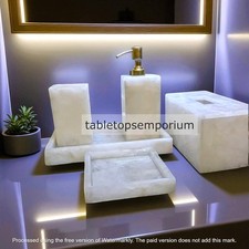 Elegant White Quartz Bathroom Set Handmade Luxury Stone Vanity for Accessories