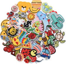 60Pcs Random Assorted Styles Embroidered Patches, Bright Vivid Colors, Sew On/Ir