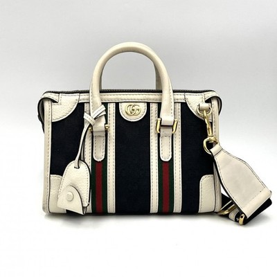 Gucci Ophidia Mini Boston Bag Black White Web Stripe 2Way