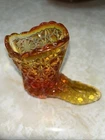 Vintage Fenton Art Glass Amberina Daisy Button Boot shoe orange yellow red