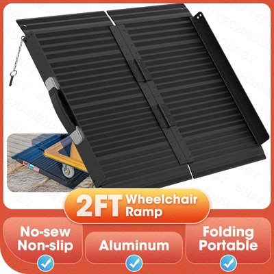 2' 600lbs Folding Wheelchair Ramp Aluminum Mobility Ramp Portable Non-Slip Black