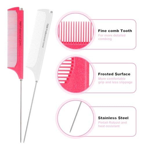2Pcs Retractable Rat Tail Comb for Parting,Protable Fine Tooth Teasing Comb - Bild 4 von 7