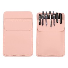 2 Pack Leather Pocket Protector, MultiPurpose Pen Pocket Holds 7 Pens, Pink