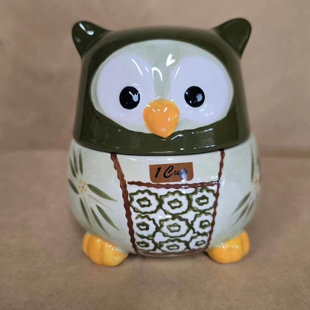 Owl Ceramic Measuring Cups, Nesting 1 Cup 1/2 1/3 1/4 Cute Kitchen Decor crazing