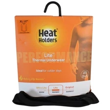 Heat Holders Lite Mens XL 46-48 Black Long Sleeve Crew Thermal Underwear