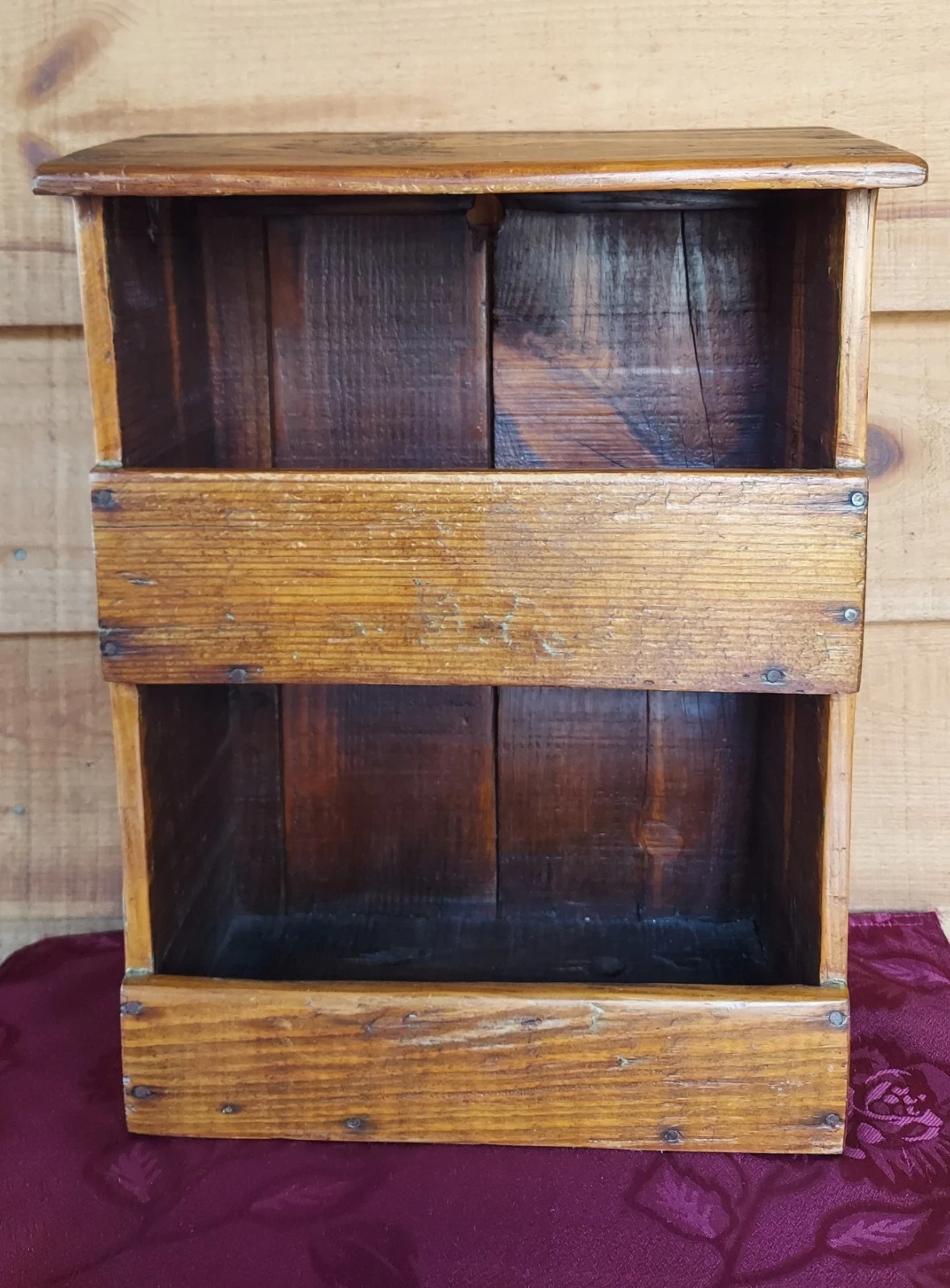 VINTAGE RUSTIC 2 SHELF HANDMADE WOOD WALL SPICE RACK SHELF 12"L X 15-1/2"H