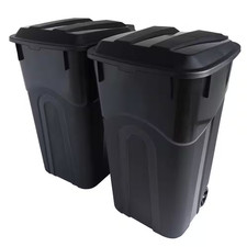 32 Gal. Black Rolling Outdoor Garbage/Trash Can with Wheels and Lid 2-Pack 
