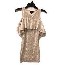 Poof Girls Dress Medium Beige Velvet Tiered Cold Shoulder Holiday Party