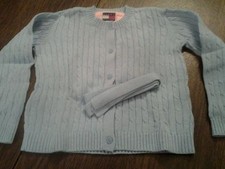  TOMMY HILFIGER Girls Lt Blue Cable Knit Belted Button Down Sweater Cardigan