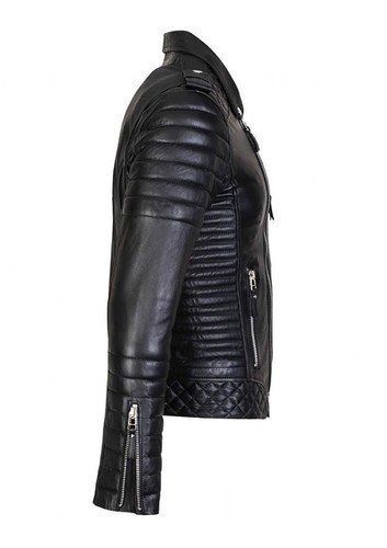 MENS ASYMMETRICAL BIKER LEATHER JACKET SLIM FIT 100% SHEEPSKIN REAL LEATHER - Picture 19 of 26