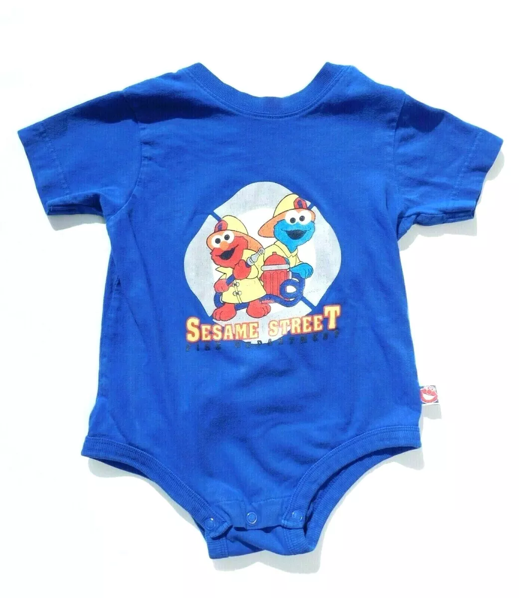 Vintage Sesame Street Fire Dept T Shirt Romper Elmo Baby Cookie Monster 24 Month