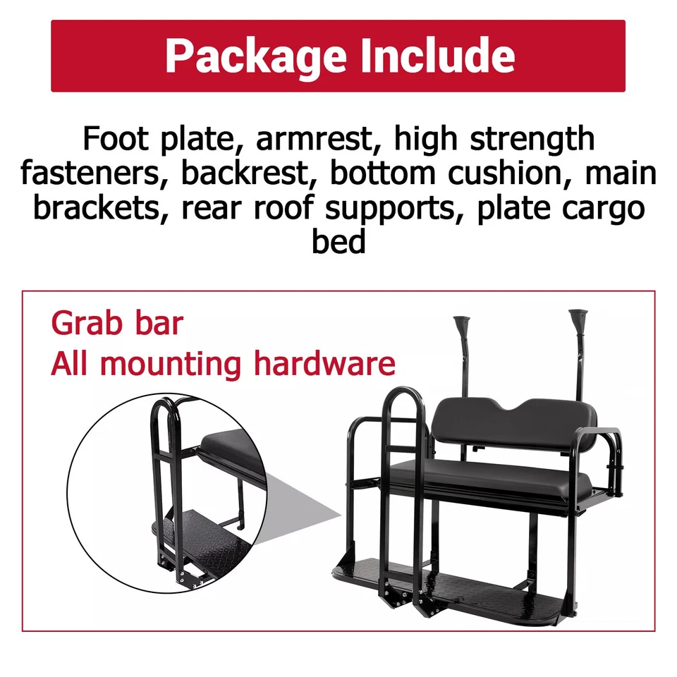 Kit de asiento trasero plegable abatible para carro de golf Club Car Precedent/Tempo con barra de agarre Foto 3 de 4