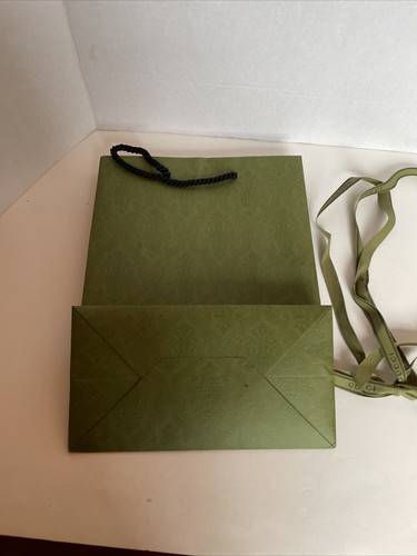 Gucci Medium Shopping Gift Bag Green Brocade Design Logo W/ Ribbon 10x14x5 - Picture 5 of 10