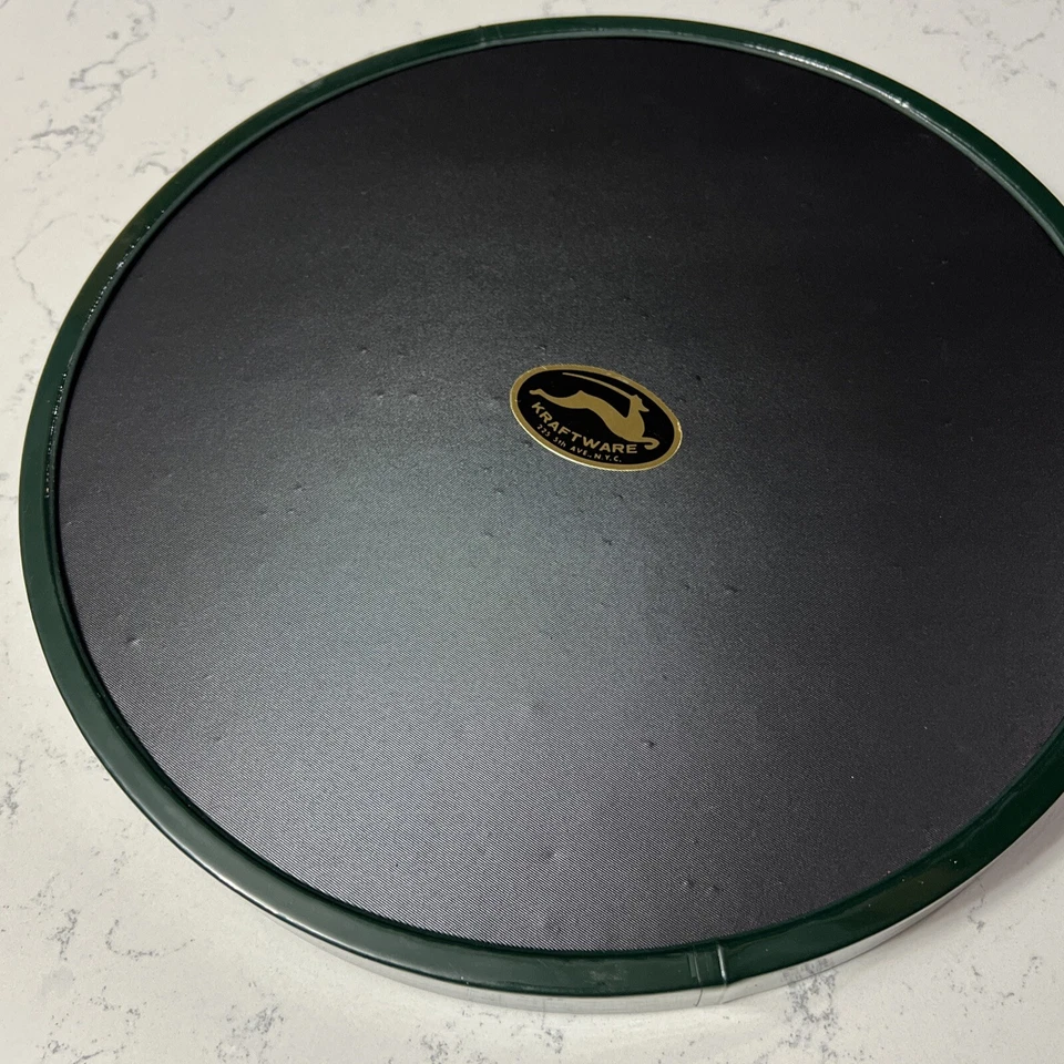 Bandeja redonda vintage Kraftware 12,5" imitación cuero verde flores orientales Foto 4 de 4