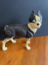 Vintage Antique Boston Terrier Dog Cast Iron Statue Door Stop Figure Sculpture