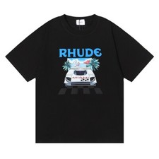 RHUDE Men Women Printing Car Leisure Cotton Short Sleeve T-Shirt Polo SZ:M-2XL