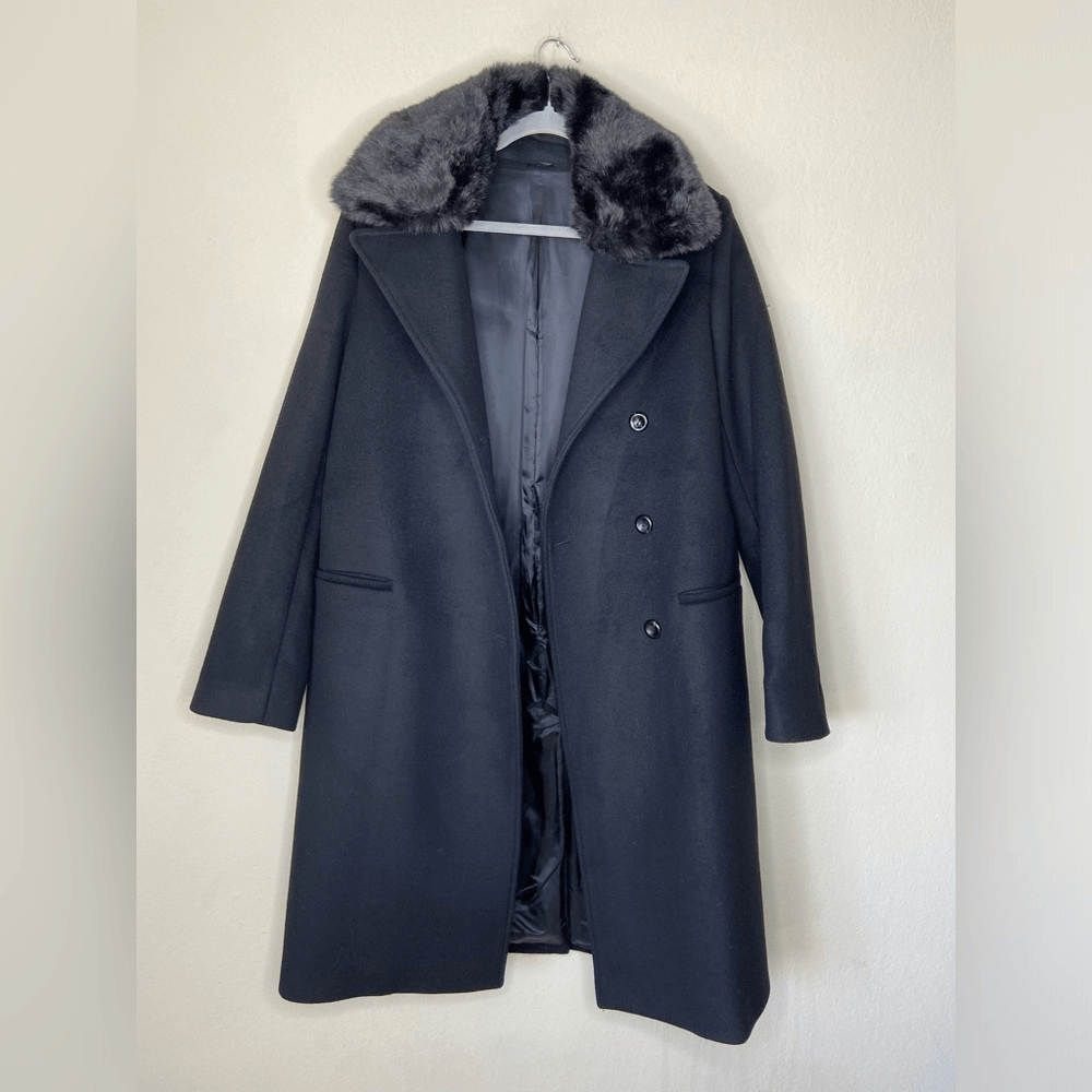NWT Acne Studios Omana Wool Trech Black Pea Coat Fake Fur Collar