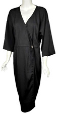 CITY CHIC Carmen Black Crepe Kimono Sleeve Wrap Midi Dress sz XS US 14W NWT