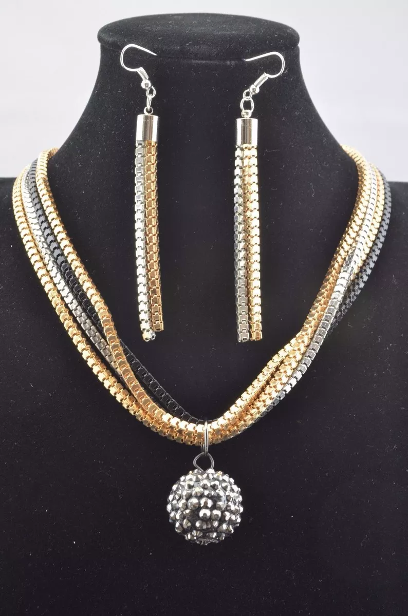 Modernist Gold Silver Black Multi Color Chains Spike Ball Pendant