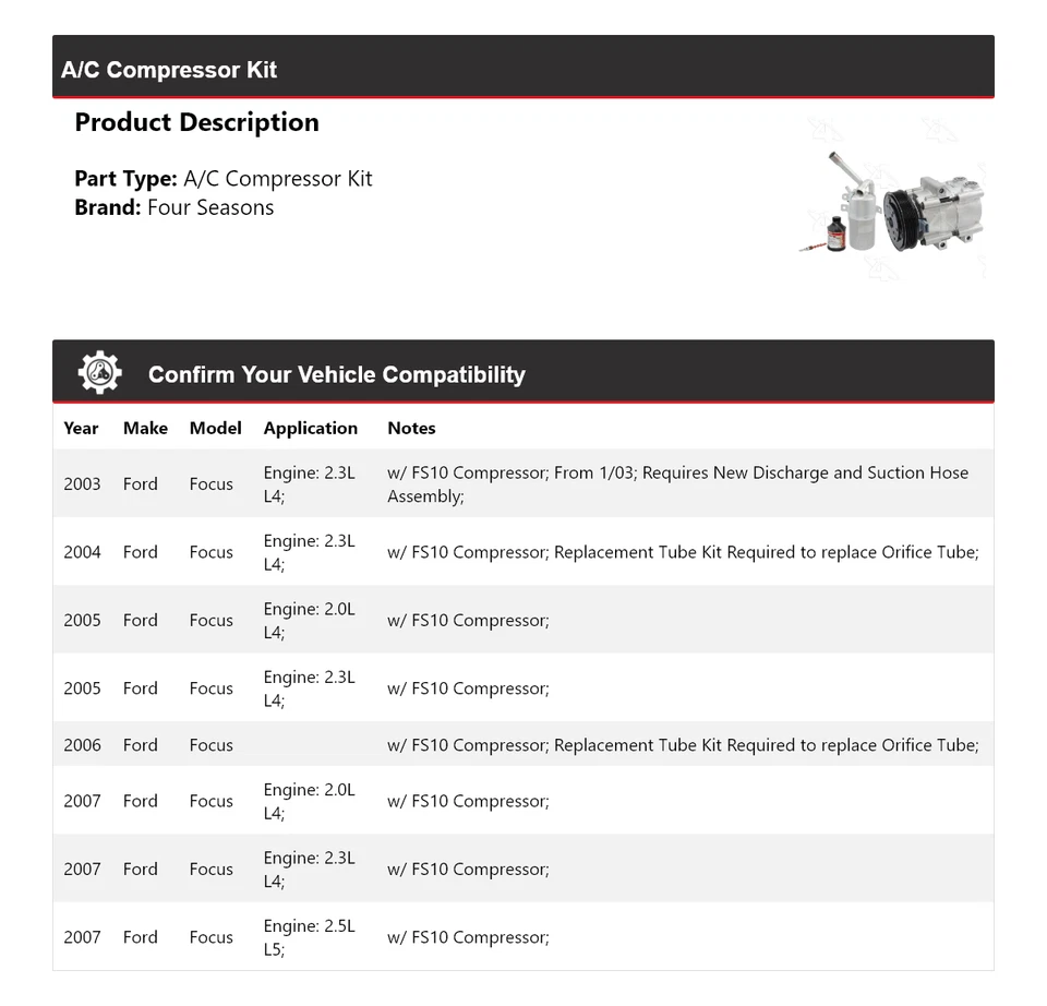 Kit compresor aire acondicionado Ford Focus 2003-2007 4 estaciones 2004 2005 2006 Foto 2 de 4