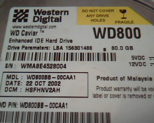 Hard Drive Disk IDE Western Digital Caviar 156301488 WD800BB-00CAA1 HSFHNV2AH - Picture 2 of 5
