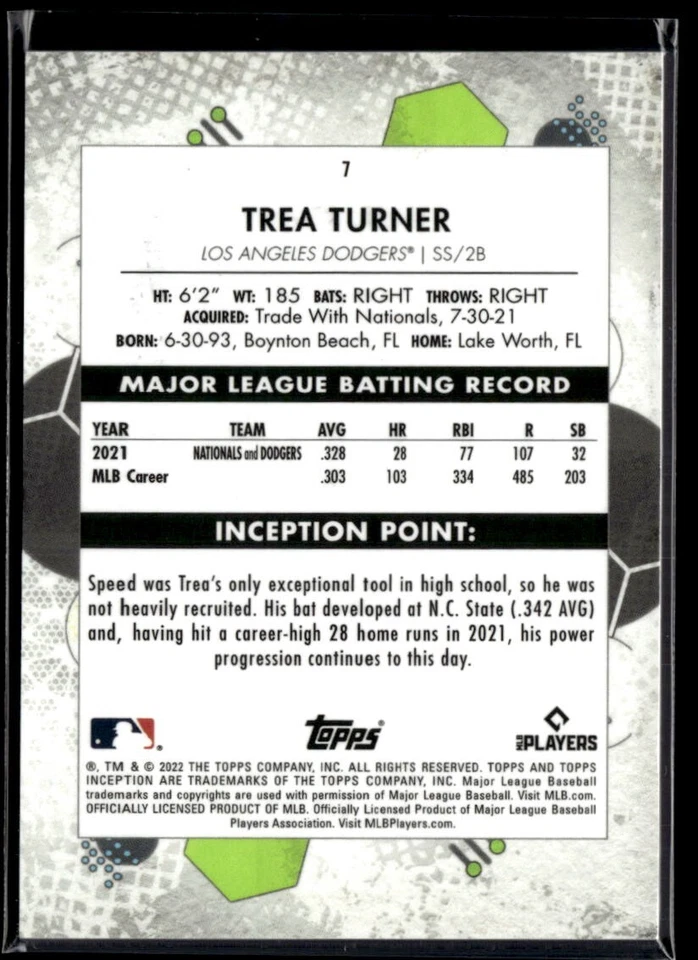 2022 Topps Inception #7 Trea Turner  BB01R02B - Image 2 of 2