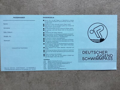Deutscher Jugend Schwimmpass Schwimmer ohne Aufnäher Badehose Badeanzug neu Pass