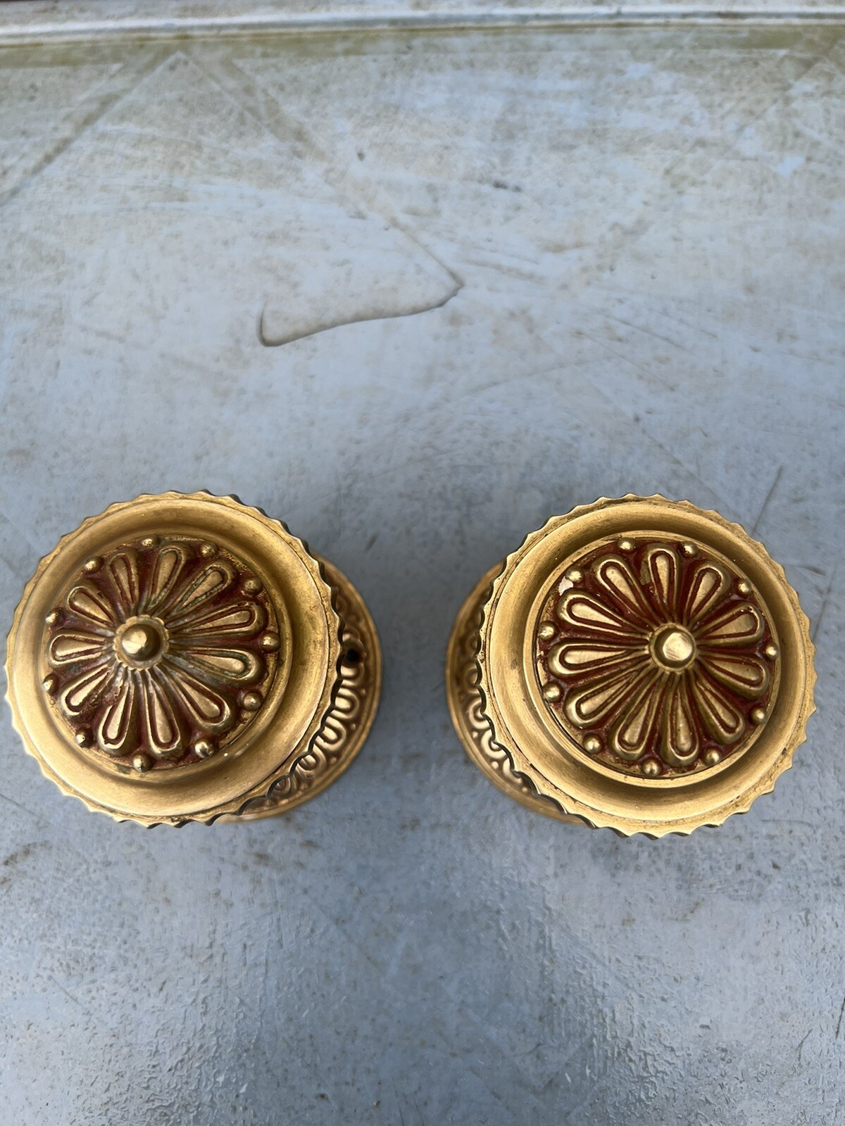 Pair Of Vintage Ornate Brass Round Door Knobs eBay