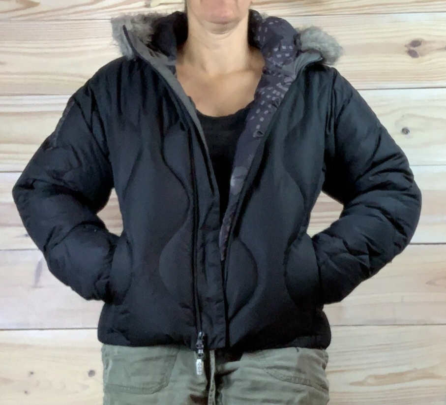 Salomon Puffer Jacket donna media 450 piumino crop con cappuccio zip intera sci neve