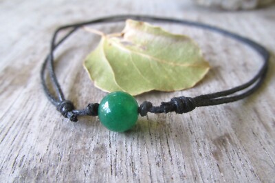 Green jade bead adjustable cord anklet ankle bracelet gemstone