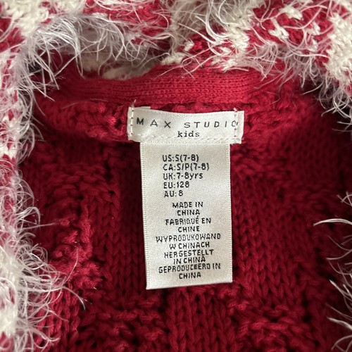 Max Studio Kids Red & White Open Long Sweater Vest Sz 7/8 - Picture 2 of 7