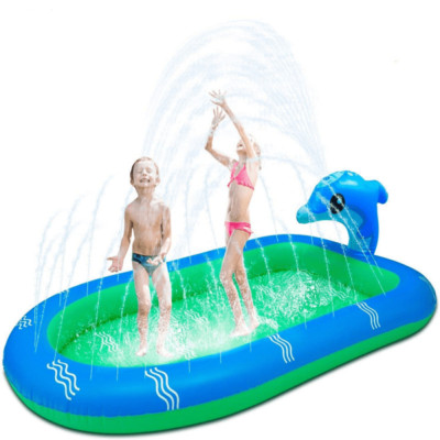 Inflatable Sprinkler Pool, Cute Dolphin Splash Pad for Kids, Backyard Swimming