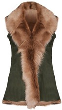 Olive Ladies Women's Soft Real Toscana Sheepskin Leather Gilet Waistcoat 