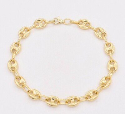 7.5mm Puffed Mariner Anchor Link Chain Bracelet Real 10K Yellow Gold