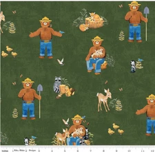 FRIENDS OF SMOKEY BEAR ON FOREST BY RILEY BLAKE OUTDOOR NATURE FABRIC HALF YARD