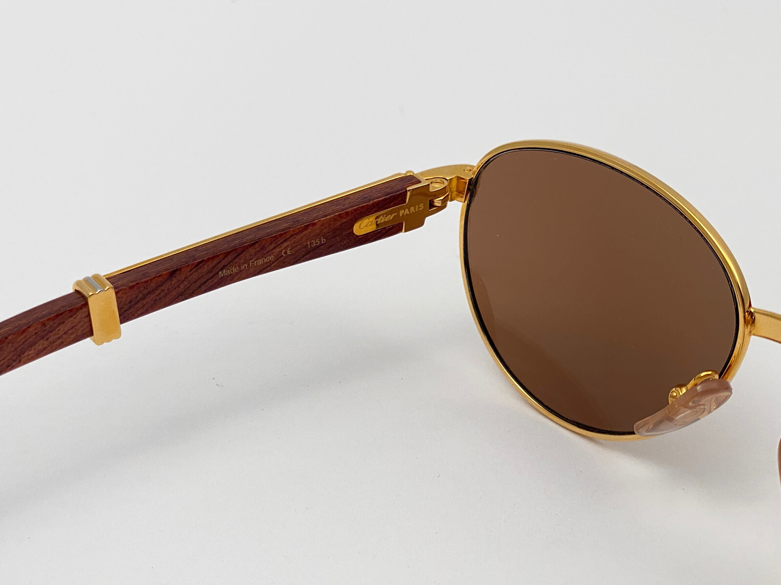 VINTAGE CARTIER AUTEUIL GOLD & WOOD 52MM FULL SET BROWN LENS 18K SUNGLASSES image 9