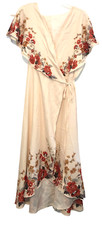 Shein Curve Women's Ivory Floral Wraparound Dress Sz 4XL EUC