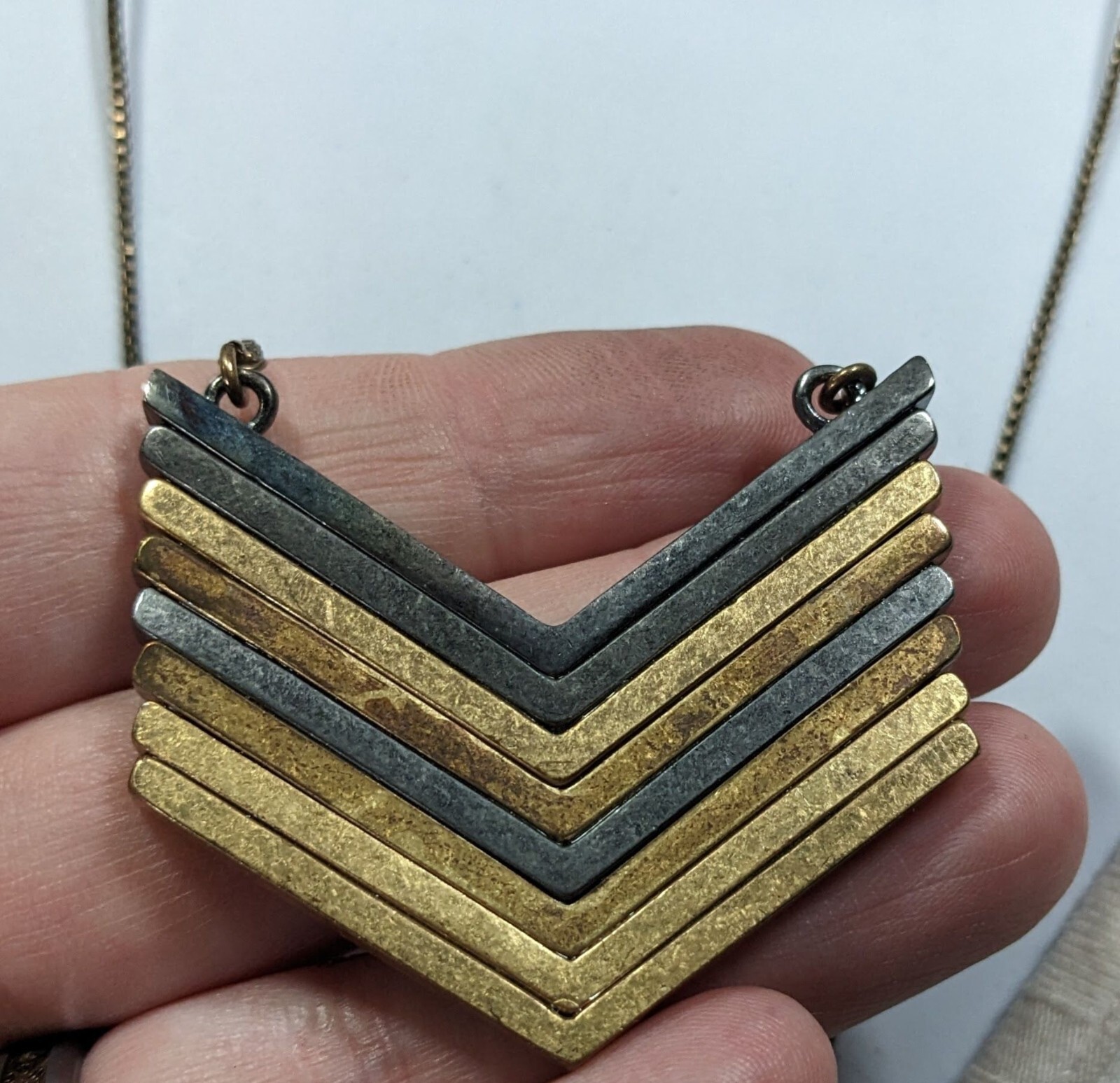 1934 Arrowstack Chevron Multi-Metallic Pendant Ne… - image 3