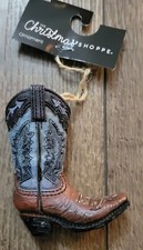 New Blue Brown Cowboy Boot CHRISTMAS ORNAMENT 3 1/2  Western Country Cowgirl