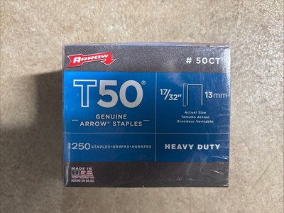 Arrow Staples T50 #50CT, 17/32'' - 13mm , 1250 Staples. Made In USA  4 Pack