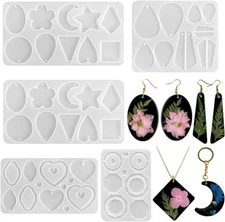 5 Pcs Large Resin Earrings Mold Set - Oval, Teardrop, Heart, Star, Moon Pendant
