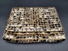 Vintage Gold Black Metal Mesh Square Lined Clutch Purse