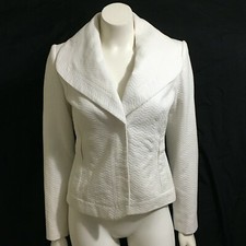 Calvin Klein Blazer Women's 2 White Cotton Textured Snap Front Wide Lapel Jacket