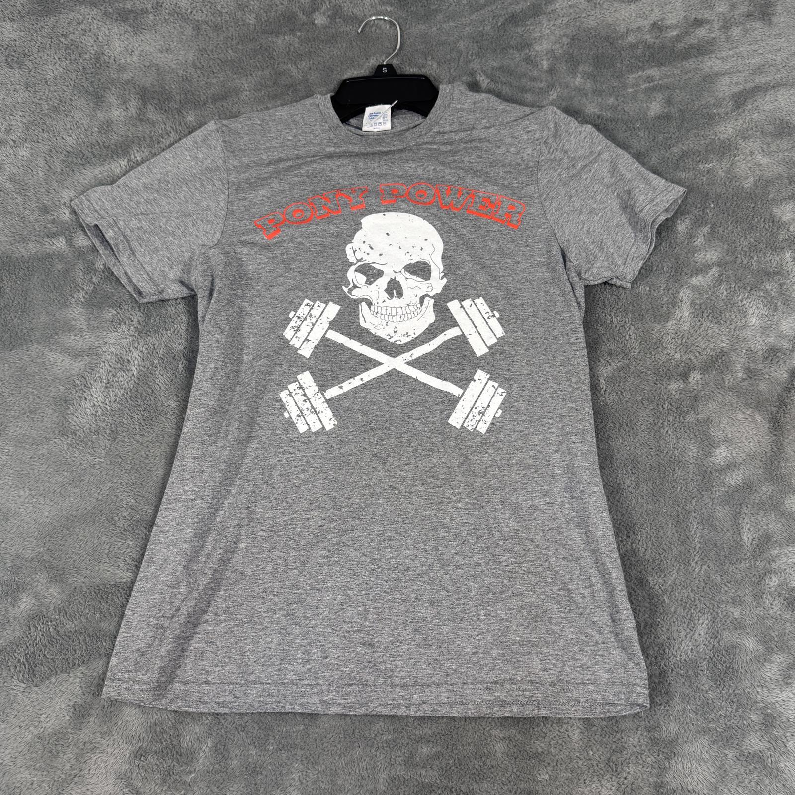 T shirt Pony Power Skull Barbell grigia tri miscela palestra taglia S Delta unisex