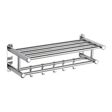 Wall Mounted Stainless Steel Towel Rack with Hooks Bathroom Storage Shelf Multi