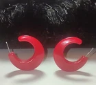 Vintage 1960’s-70's Plastic Earrings Red Hoops Costume Jewelry Lightweight Bold