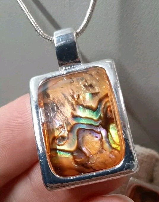 KENNETH COLE Rectangle Silvertone Iridescent Gree… - image 3